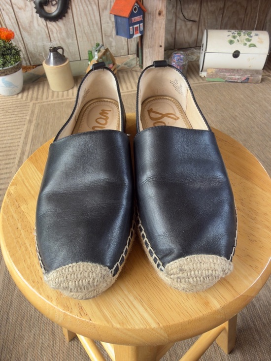 Sam‎ Edelman Black Leather Espadrille Slip-On Loafers main image 10